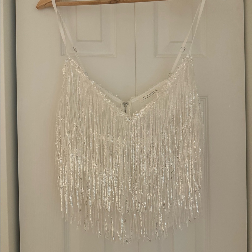 12th Tribe Ivory Sequin Fringe Top